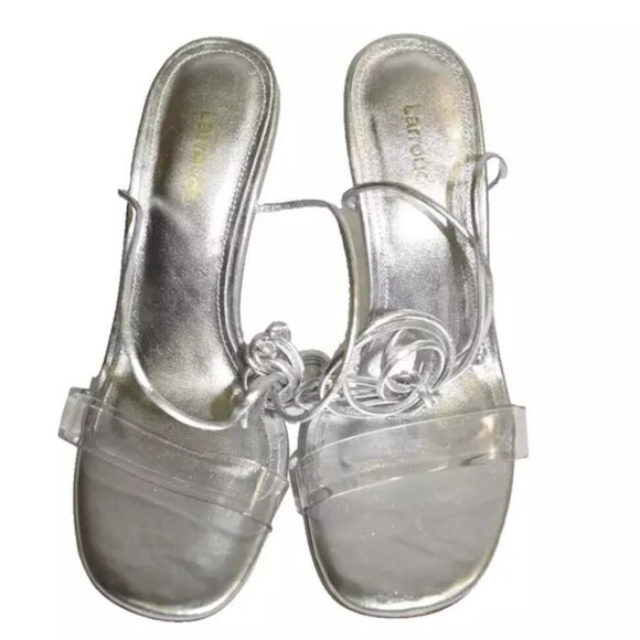 $350 larroude Gloria Strapped Heel CLEAR SILVER LEATHER STRAPPY 5 (DB34)